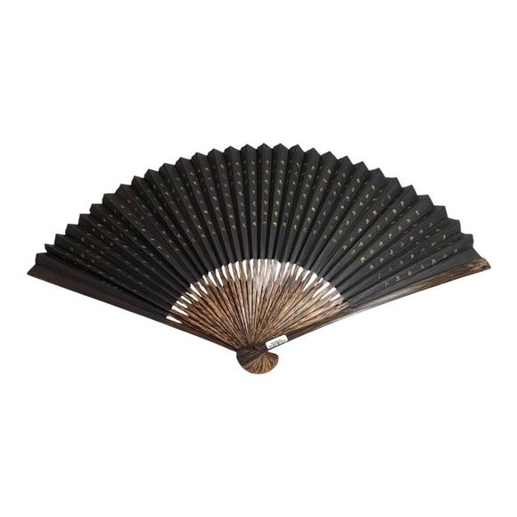 Handcrafted Black & Gold Asian Oriental Folding Fan Scenic Landscape Design 18" - Picture 4 of 7
